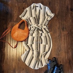 River Island Black and White Cinched Stripe Dress